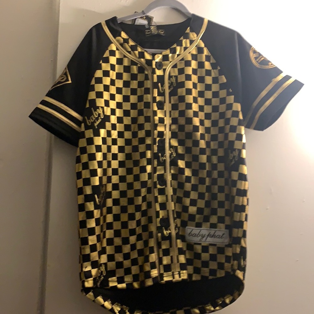 New Babyphat checkered gold jersey, size M
